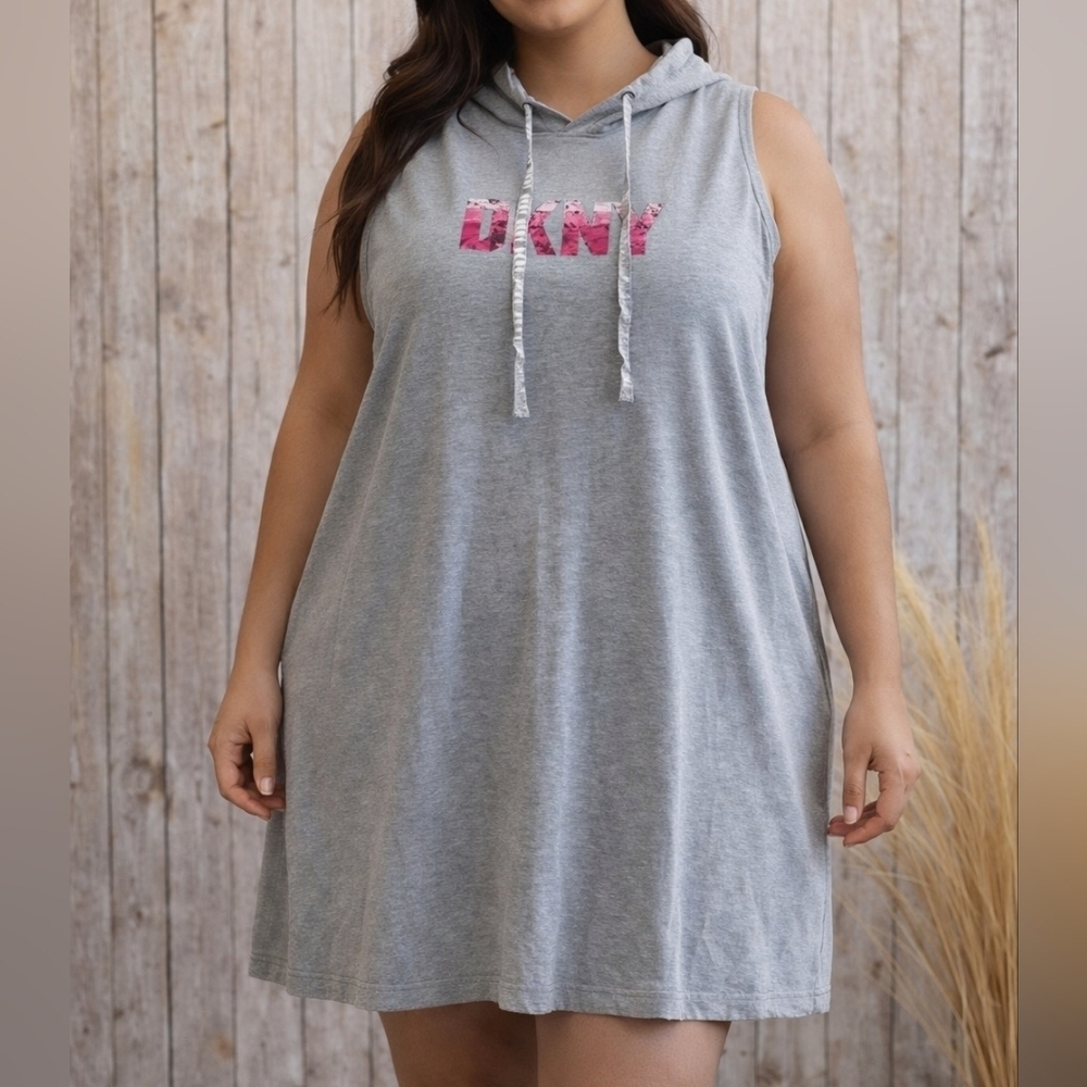 Women's DKNY Sleeveless Hoodie dress XS Gray Pink